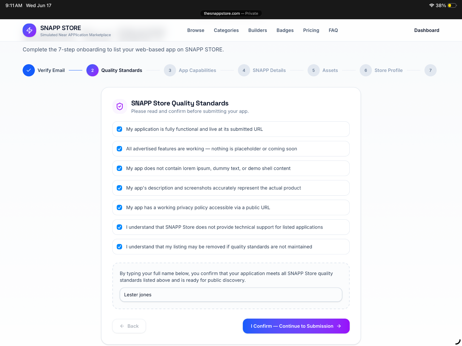 SNAPP Store Quality Standards step