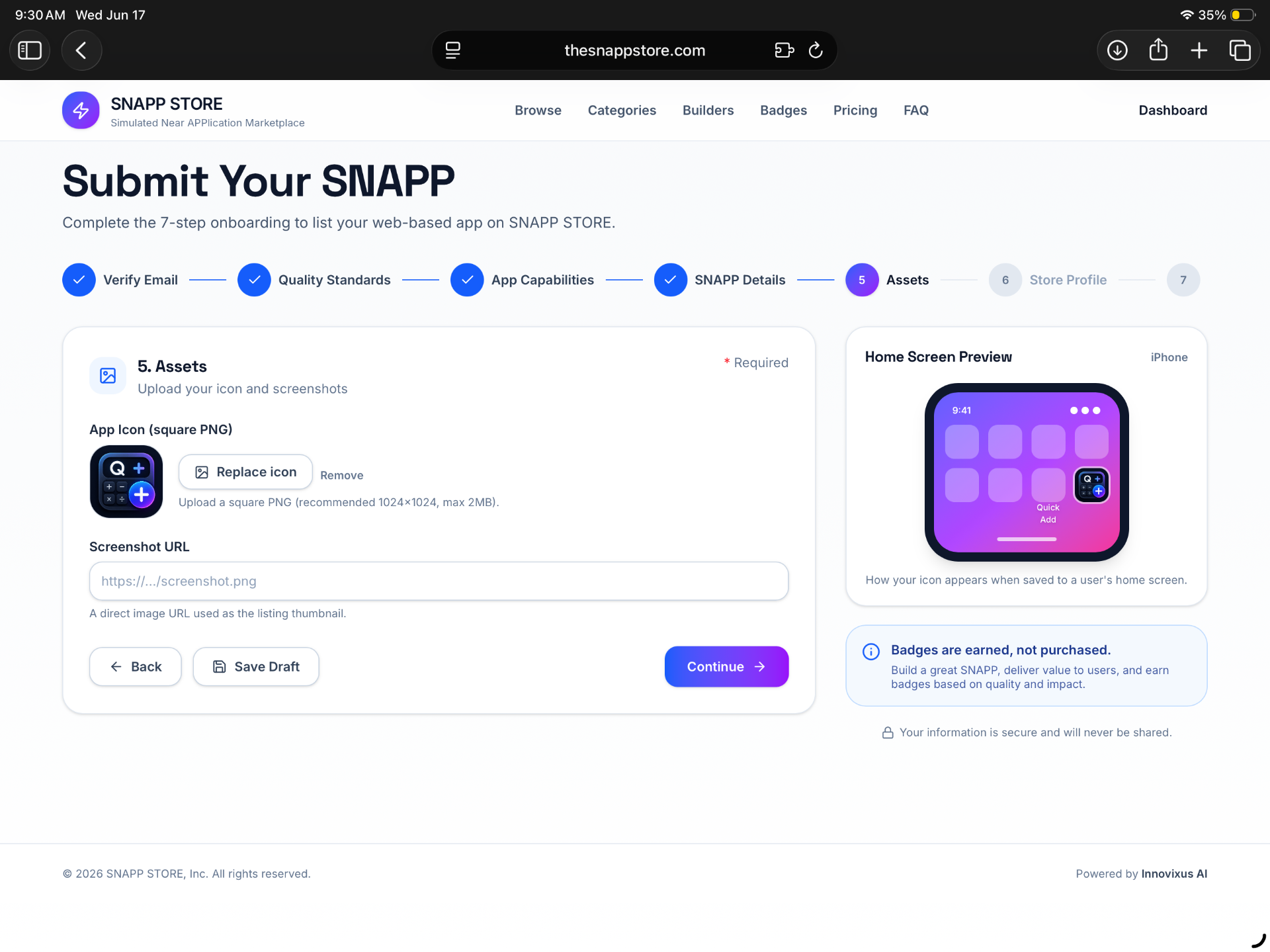 SNAPP Store Assets step